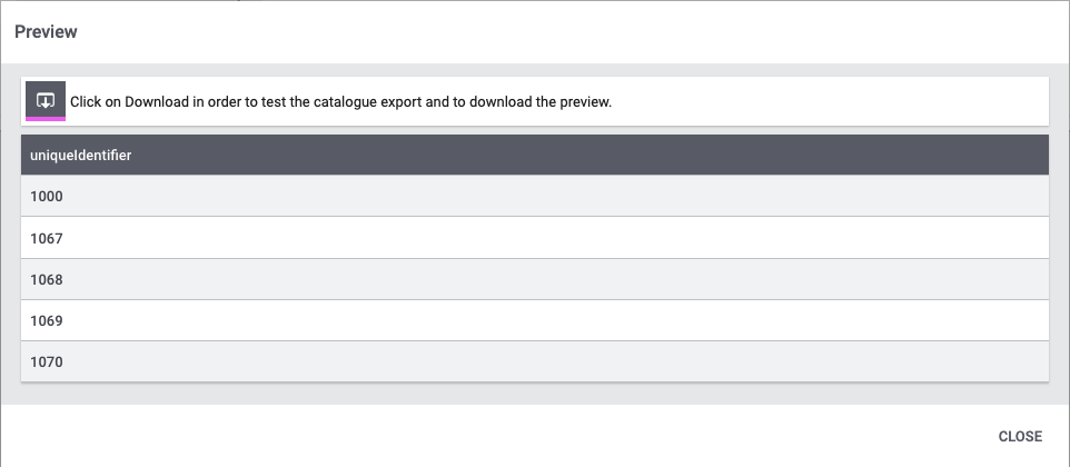 Preview of the export